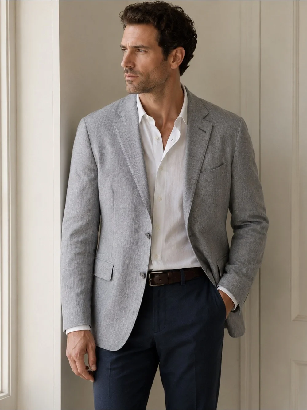 J Crew Men's Gray Cotton Blazer Somelos Fabric Single-Breasted